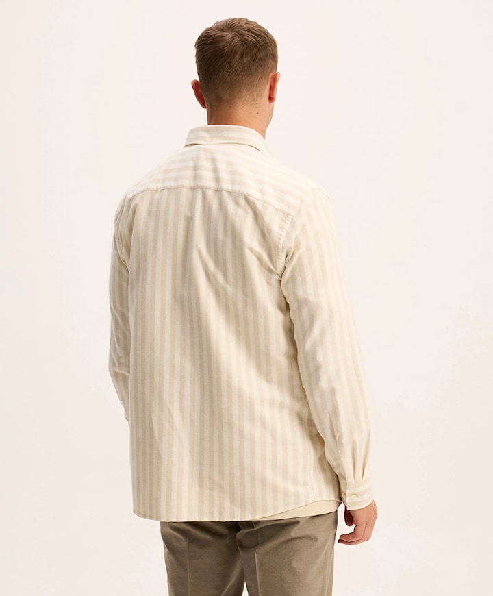 Heren overhemd lange mouw beige