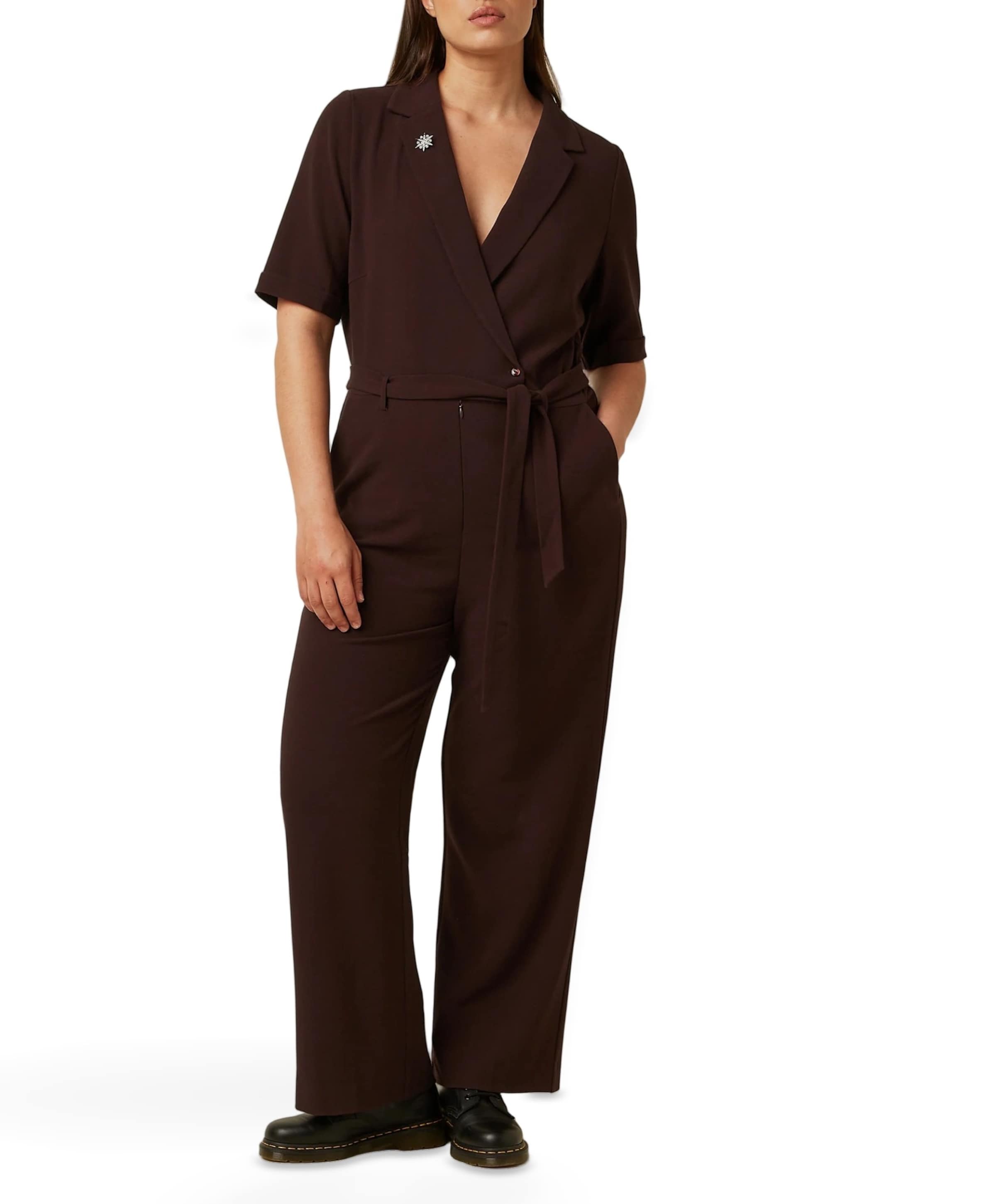 Doris Woven Crepe dames jumpsuit bruin