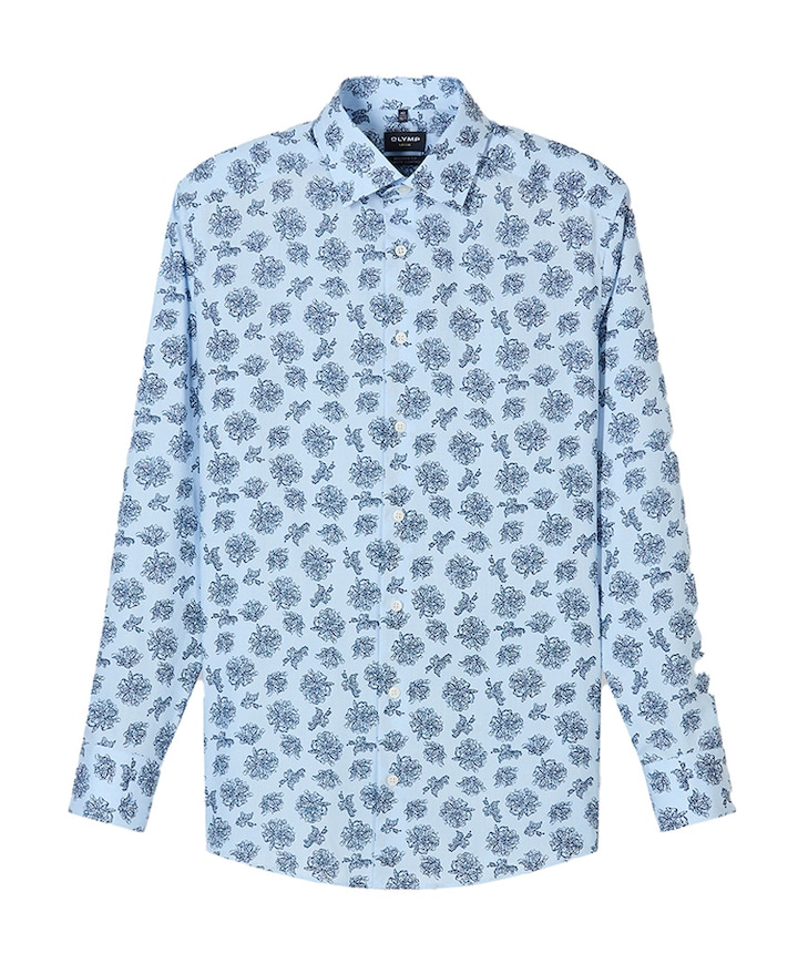 Heren overhemd lange mouw blauw