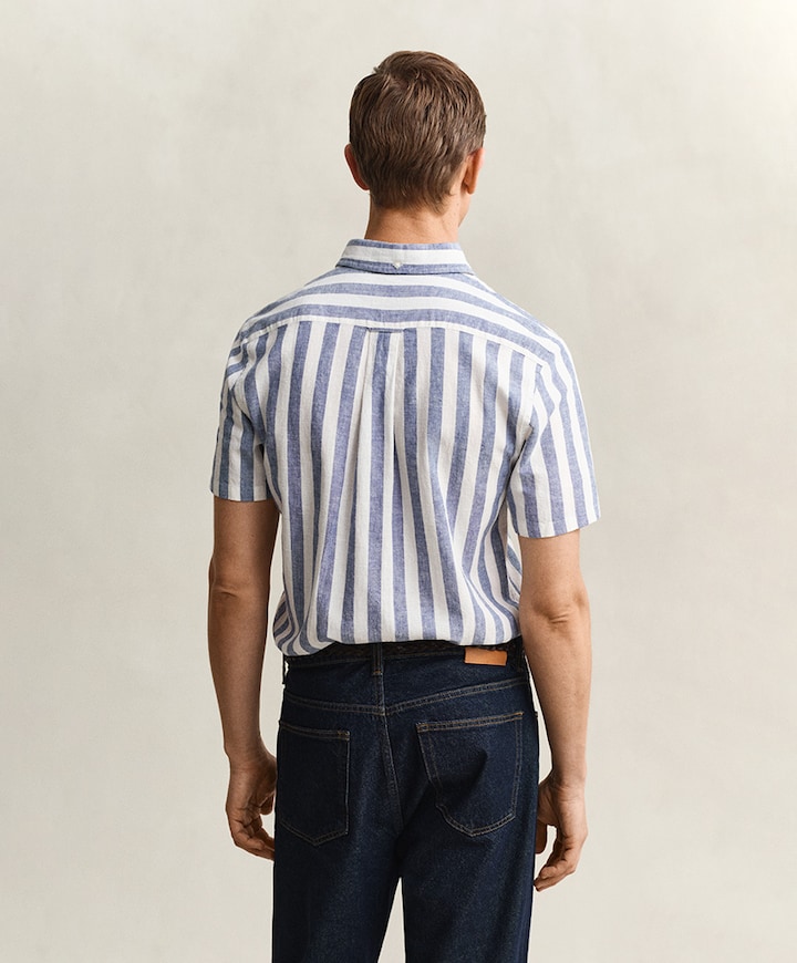 Heren overhemd korte mouw blauw