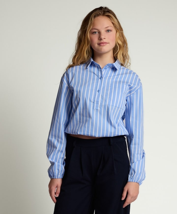 Meisjes blouse lange mouw blauw