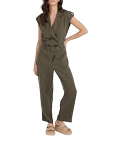 Linen mix woven with dames jumpsuit groen