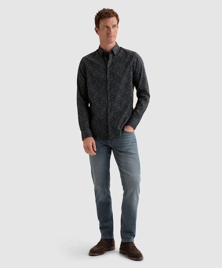 Heren overhemd lange mouw blauw