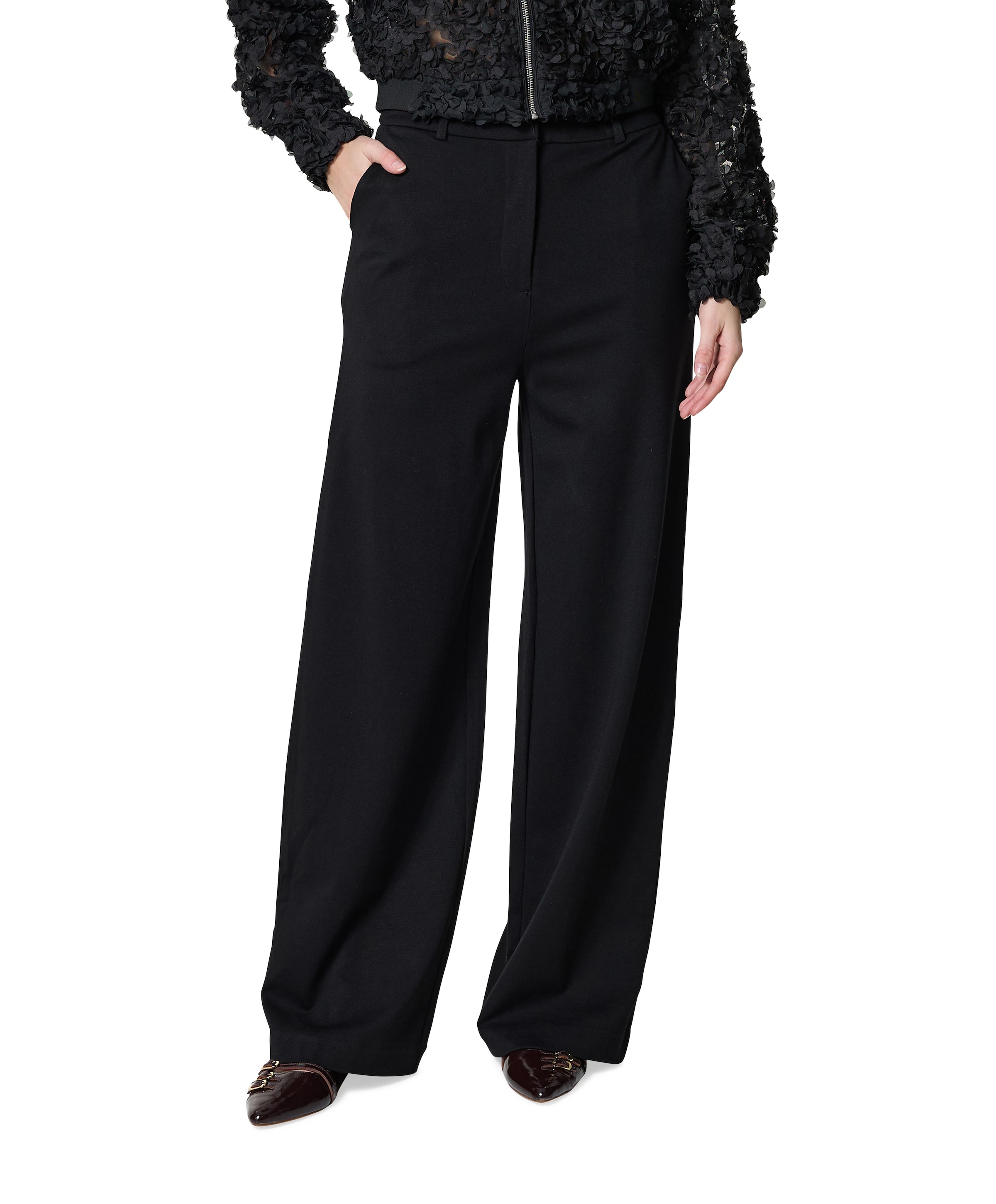 VIMILLIE HW WIDE TWILL PANTS dames pantalon zwart