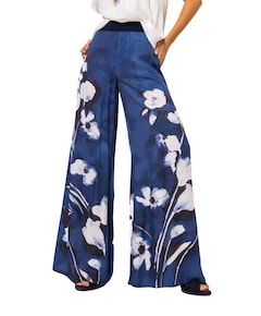 viscose bedrukt recht dames broek blauw