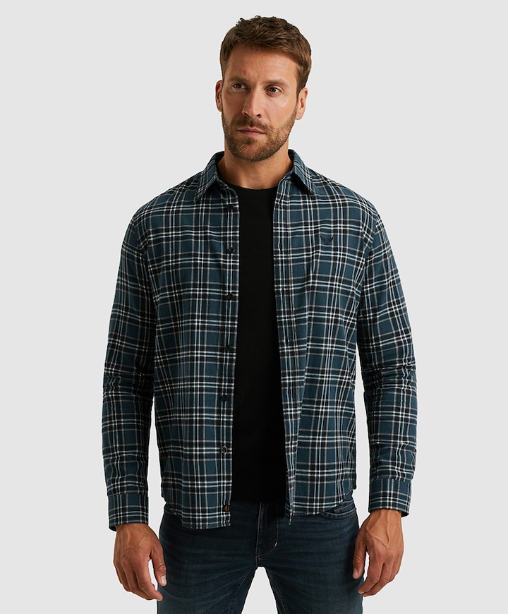 Heren overhemd lange mouw blauw