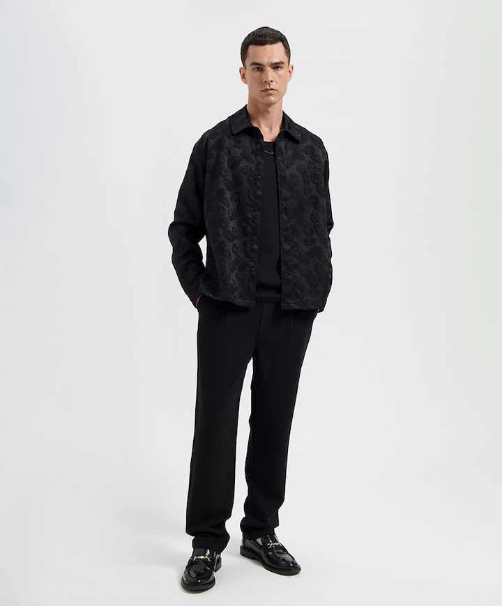 Heren overhemd lange mouw zwart