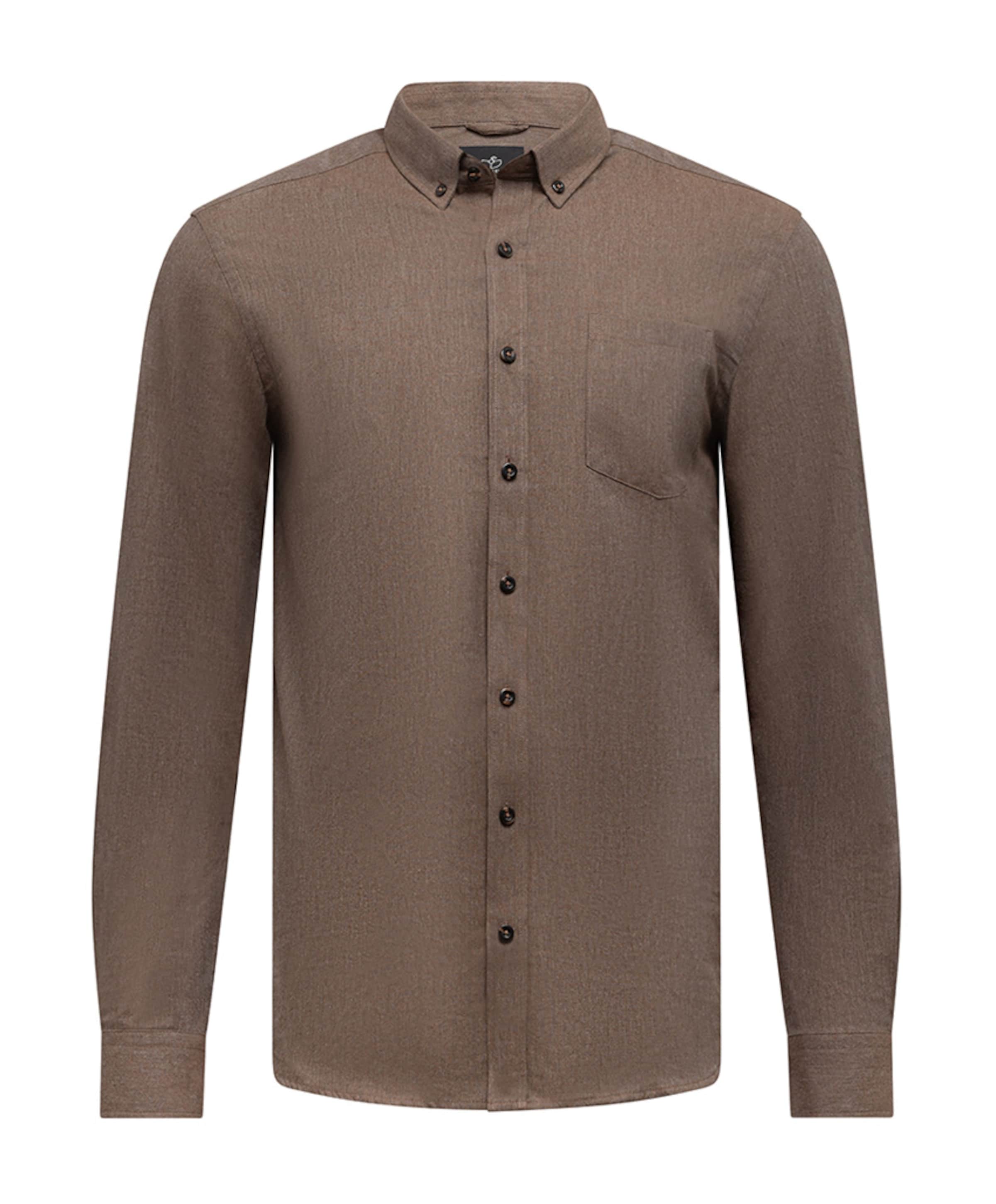 Heren overhemd lange mouw bruin