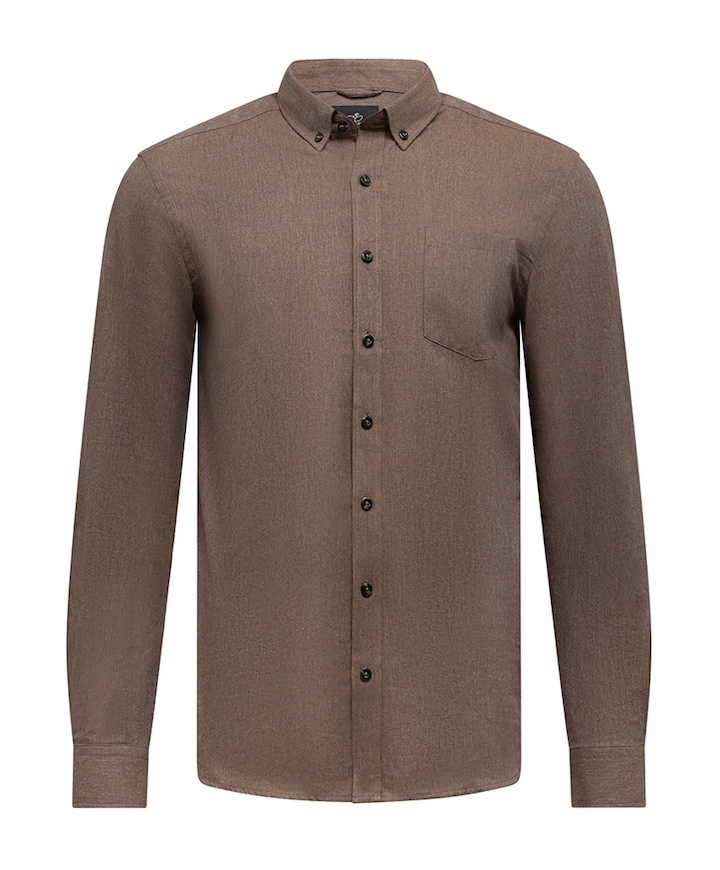 Heren overhemd lange mouw bruin