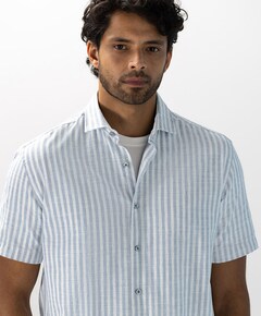 Heren overhemd korte mouw blauw