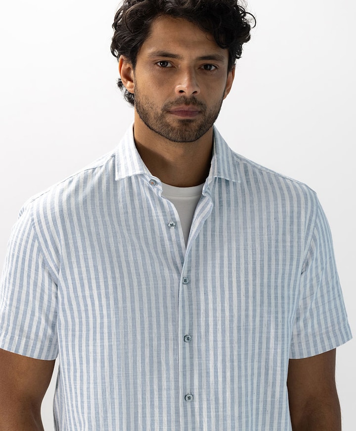 Heren overhemd korte mouw blauw