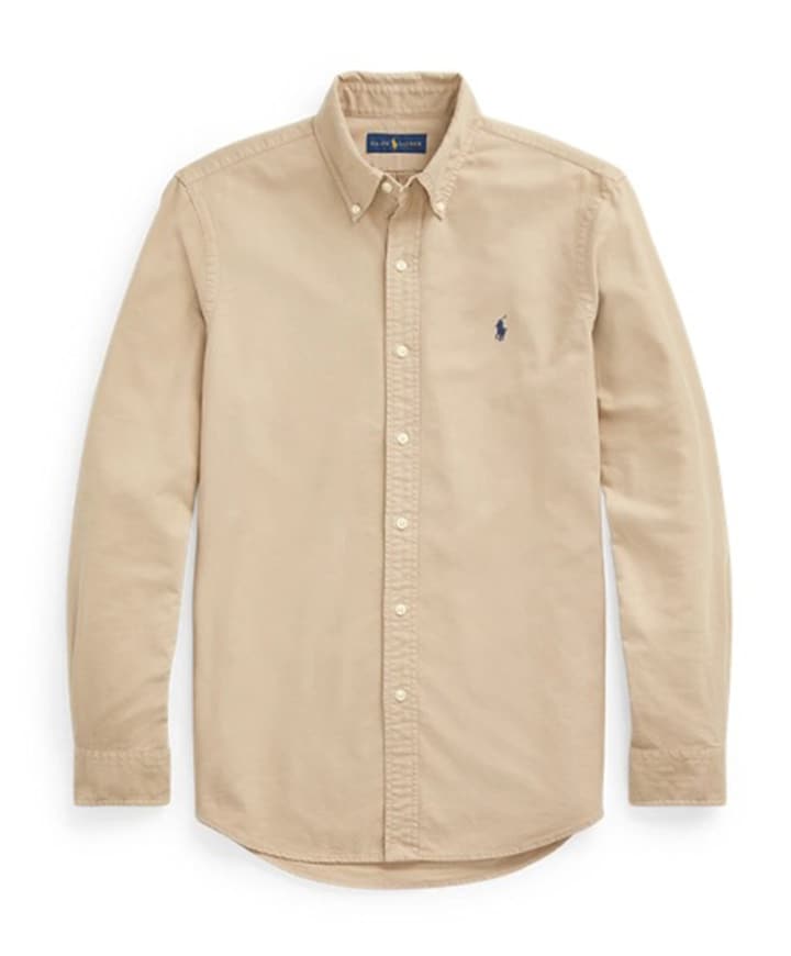 Heren overhemd lange mouw beige