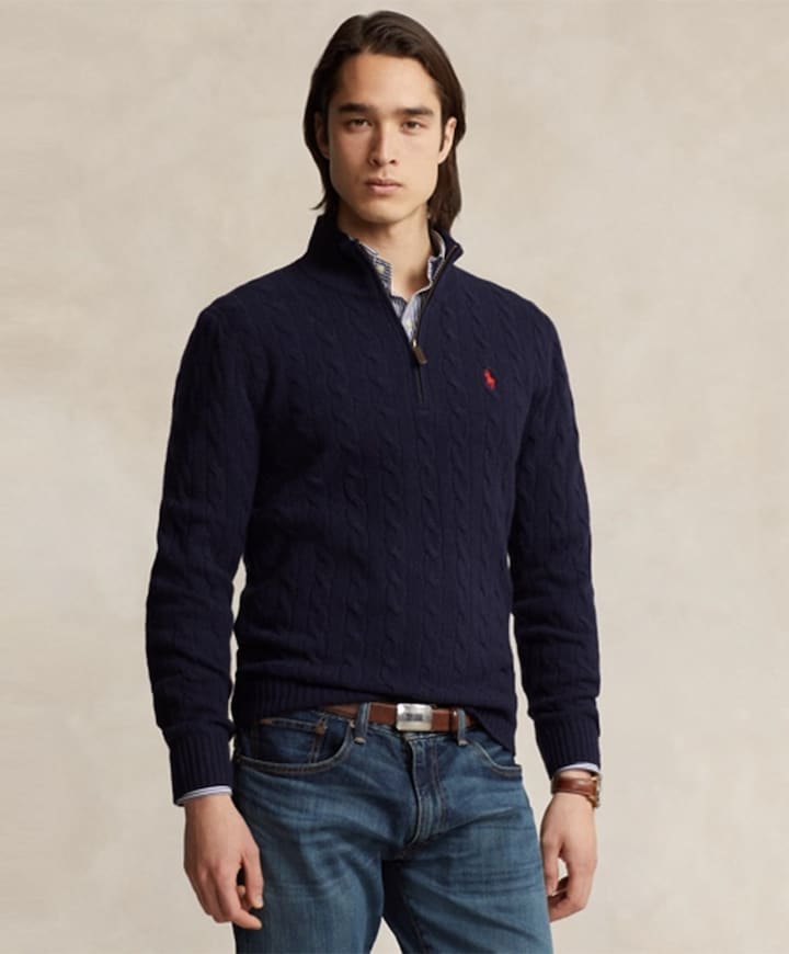 Heren trui met rits blauw