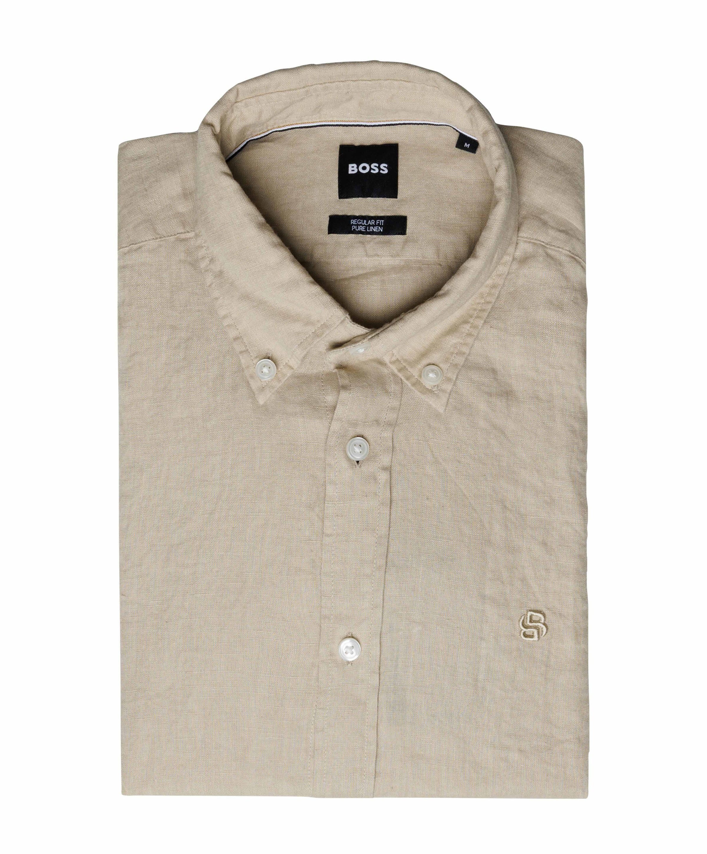 Heren overhemd lange mouw beige