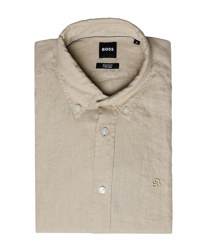 Heren overhemd lange mouw beige