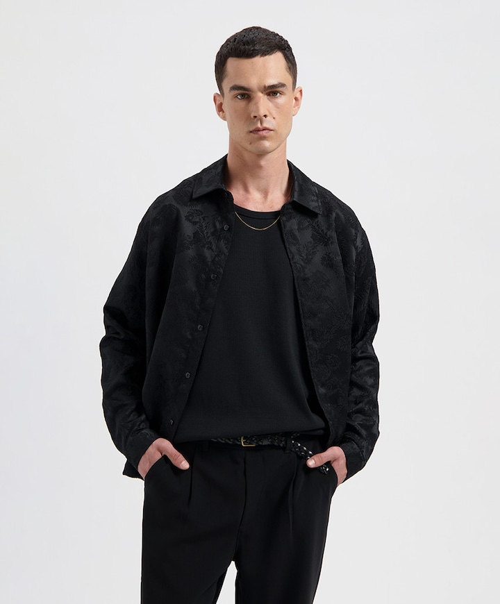 Heren overhemd lange mouw zwart