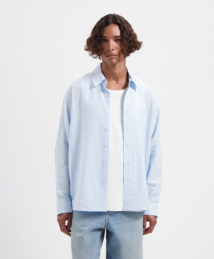 Heren overhemd lange mouw blauw