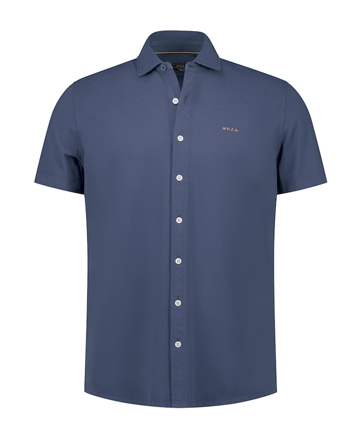 Heren overhemd korte mouw blauw