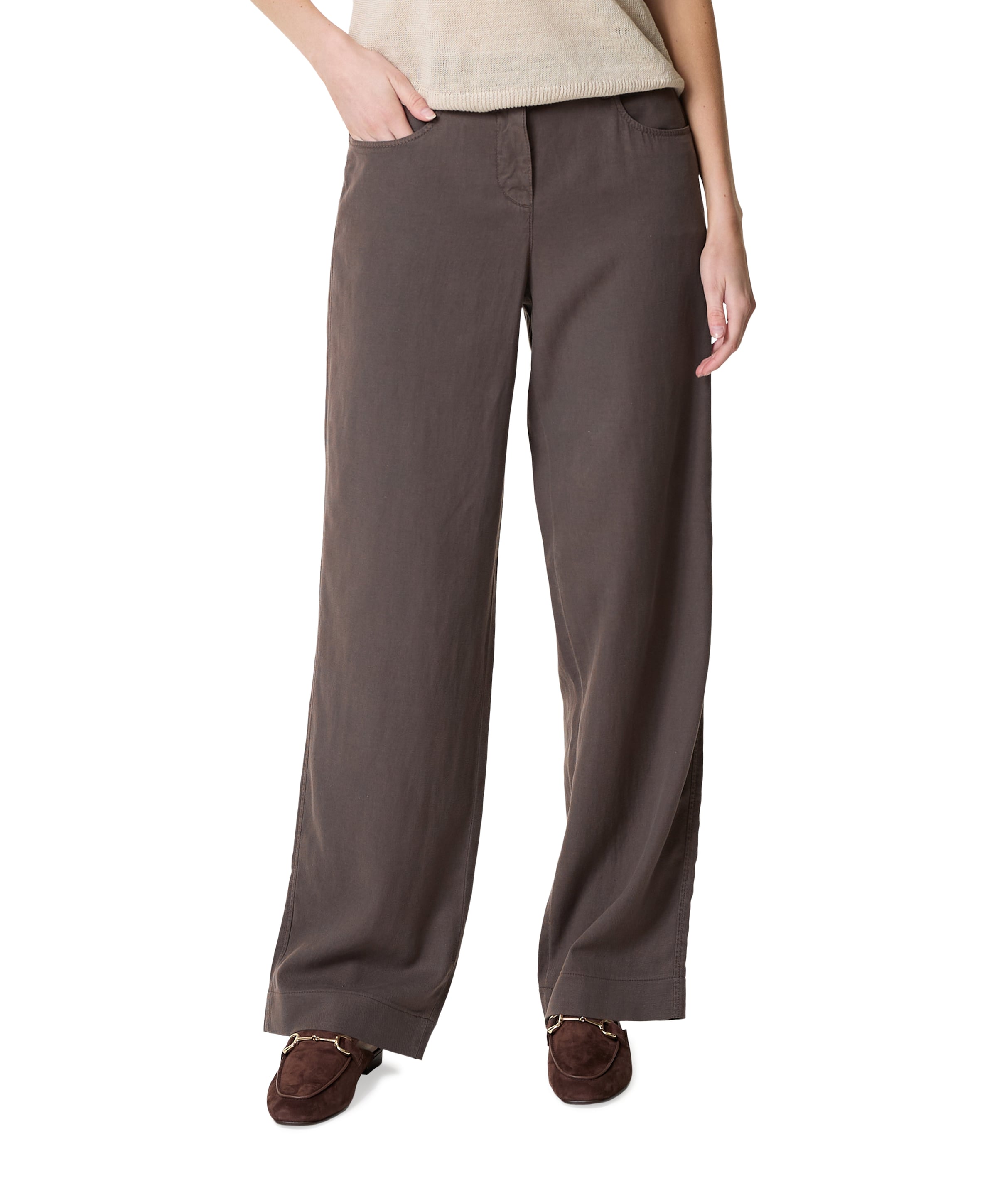 Wide leg Feminine dames broek bruin