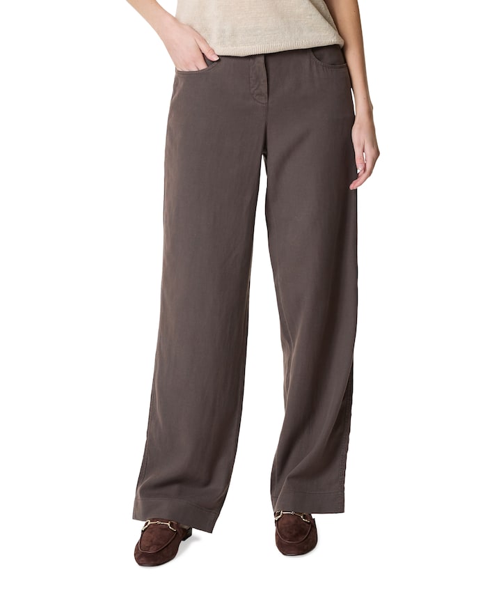 Wide leg Feminine dames broek bruin