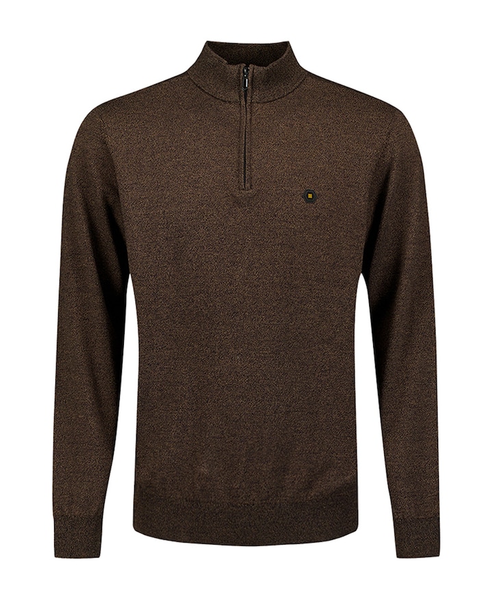 Heren trui met rits bruin
