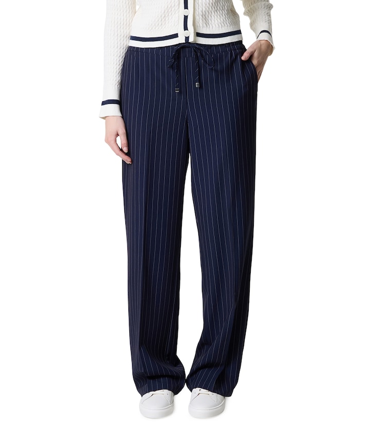 Claudette Palazzo Pinstripe dames broek blauw