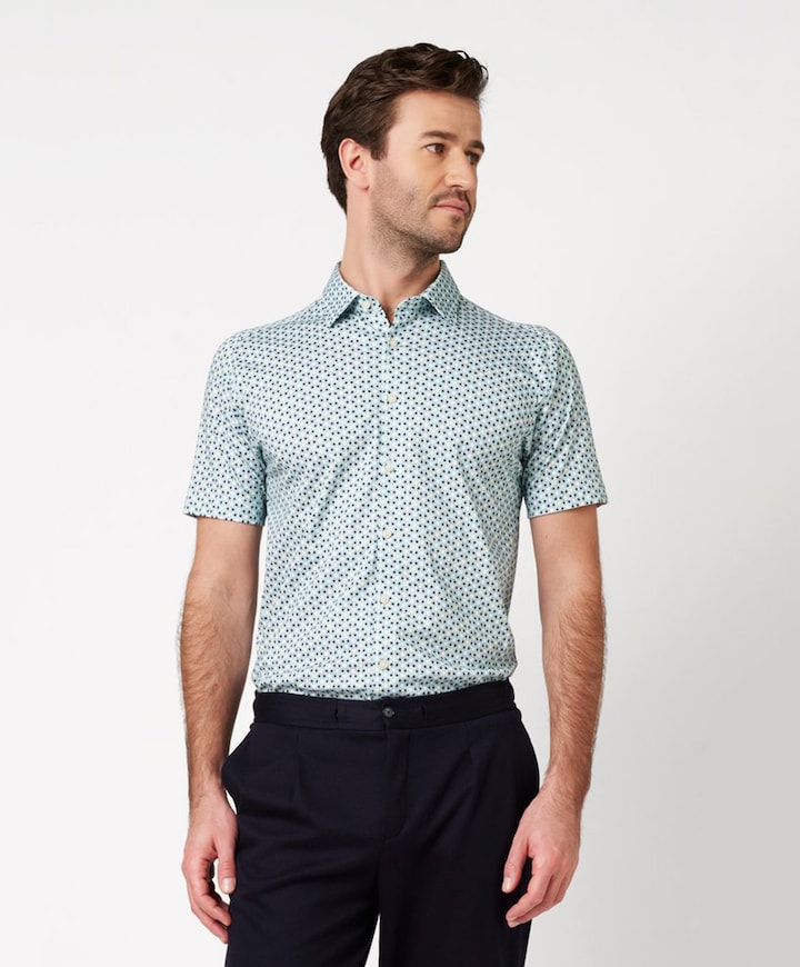 Heren overhemd korte mouw blauw