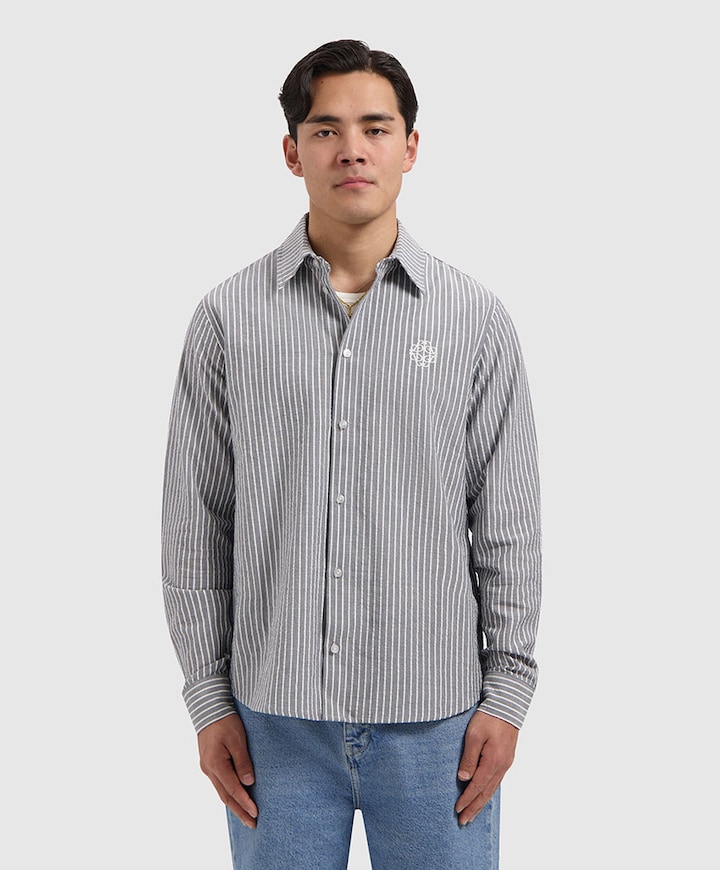 Heren overhemd lange mouw blauw