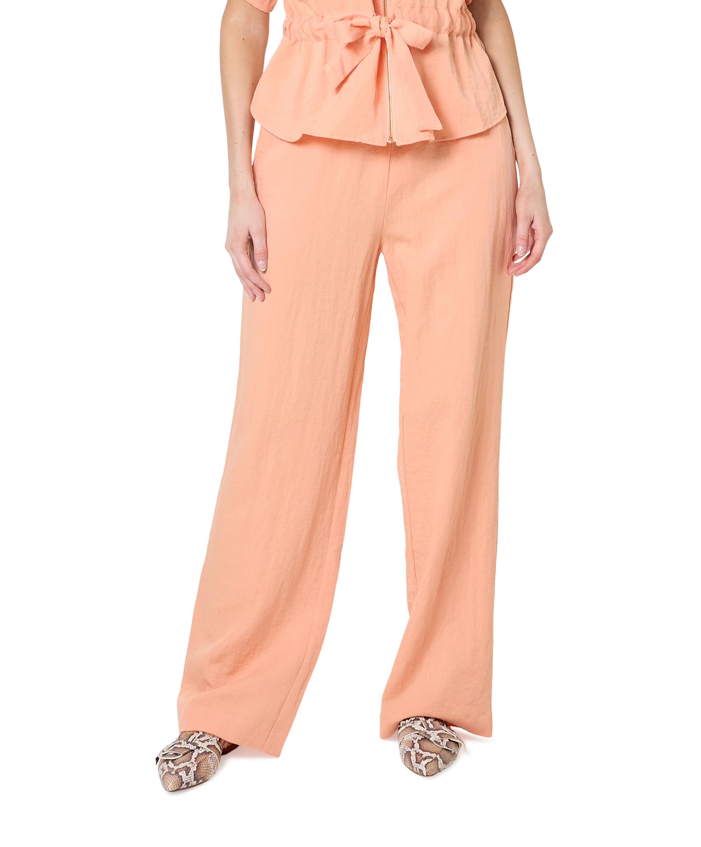 Elastic WB fine crinkle dames broek oranje