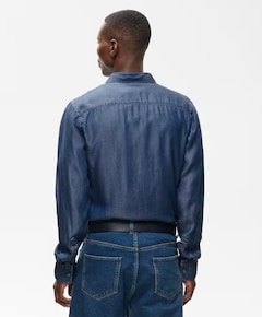 Heren overhemd lange mouw blauw