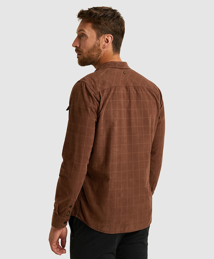 Heren overhemd lange mouw bruin