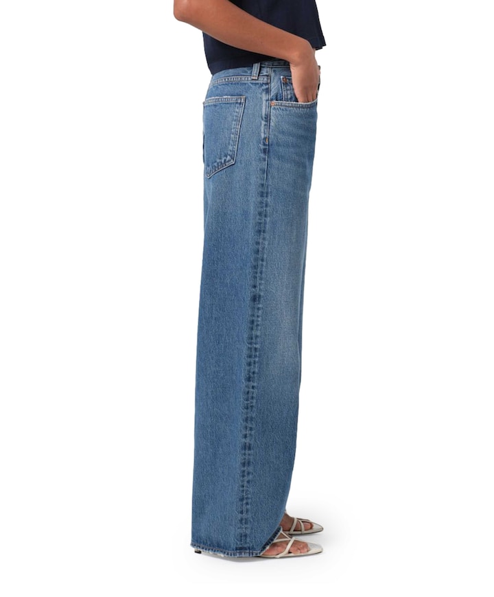 Low slung baggy dames jeans blauw