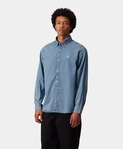 Heren overhemd lange mouw blauw