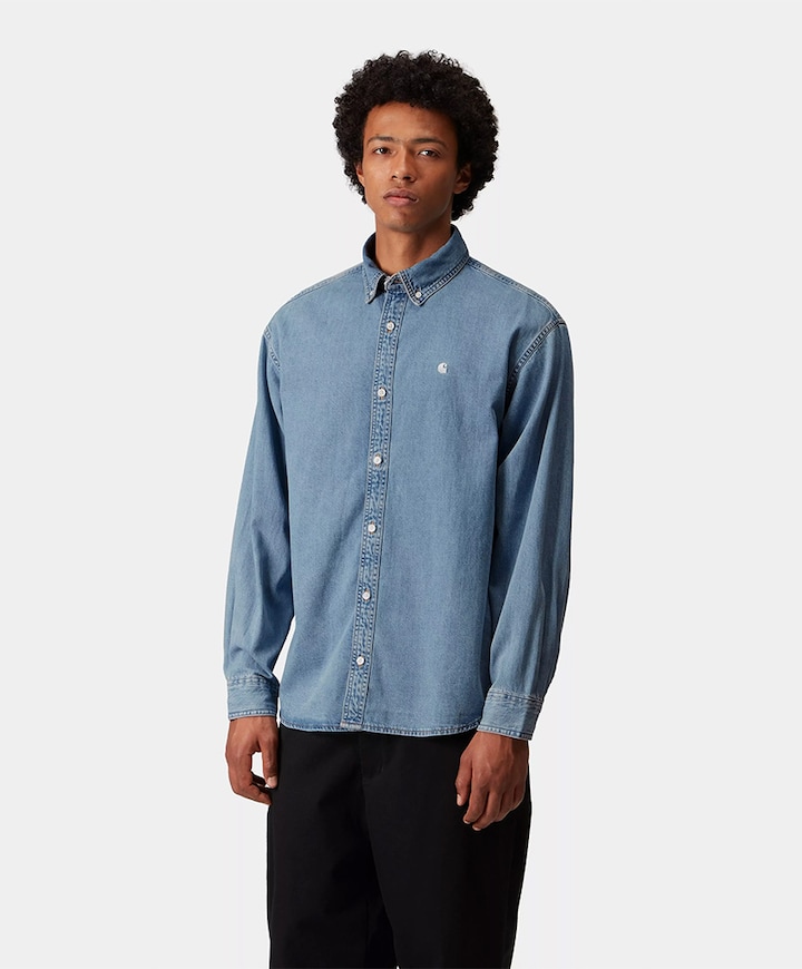 Heren overhemd lange mouw blauw