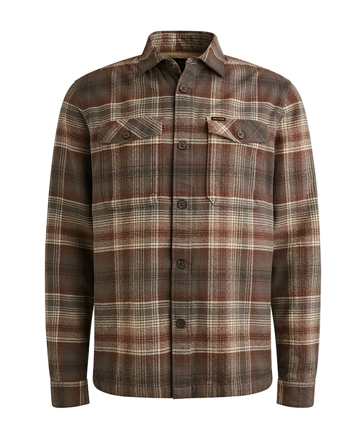 Heren overhemd lange mouw bruin