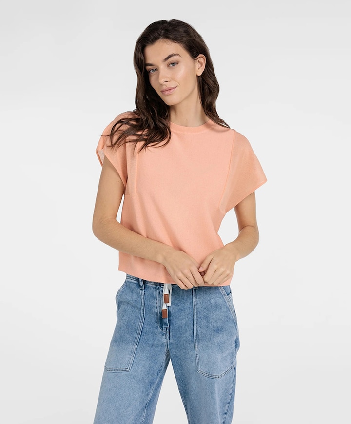Dames top met transparante mouwen peach