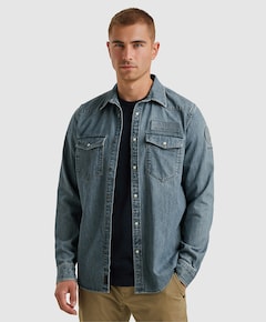 Heren overhemd lange mouw blauw