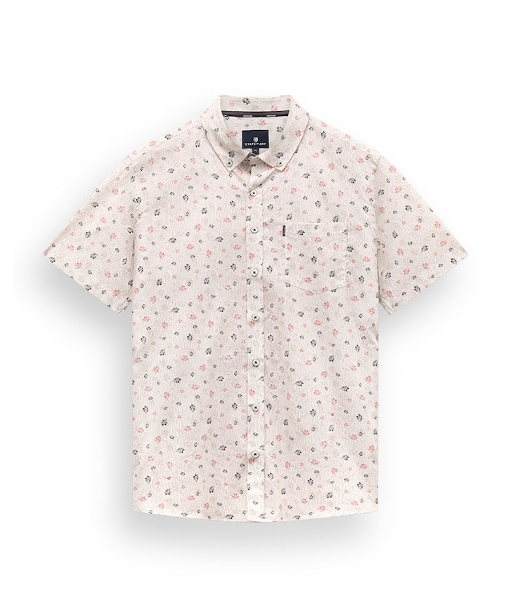 Heren overhemd korte mouw beige