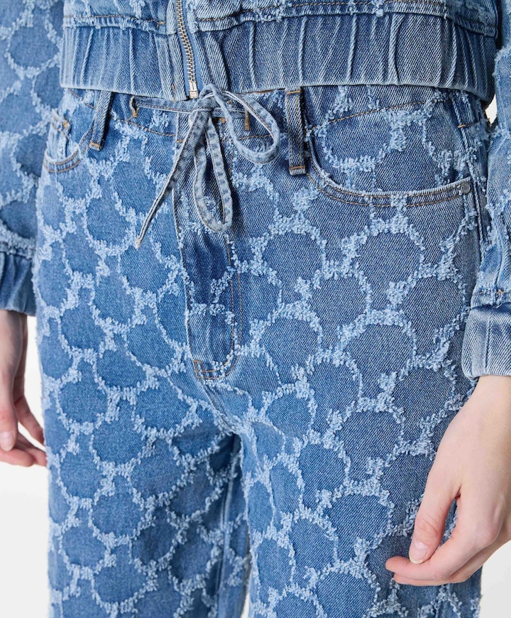 wide jacquard circles dames jeans blauw