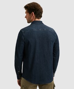 Heren overhemd lange mouw blauw