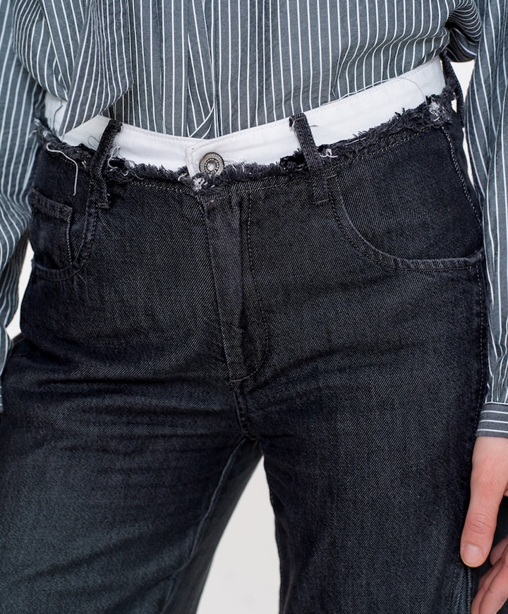 Wide double waistband jeans zwart