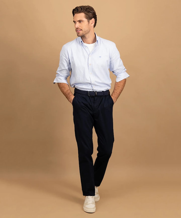 Heren overhemd lange mouw blauw