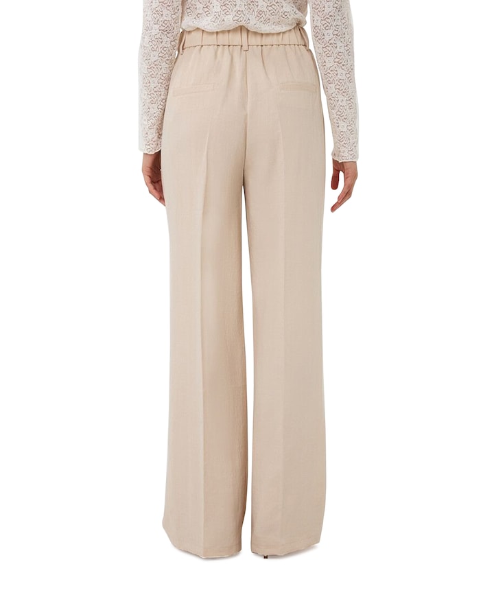 Fine crinkle dames broek beige