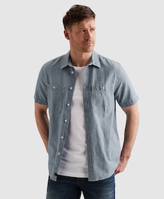 Heren overhemd korte mouw blauw