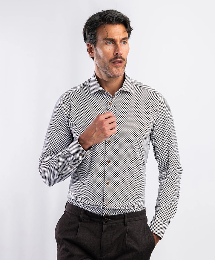 Heren overhemd lange mouw bruin