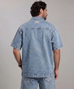 Heren overhemd korte mouw blauw