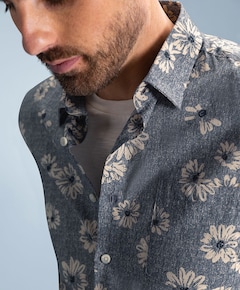 Heren overhemd korte mouw blauw