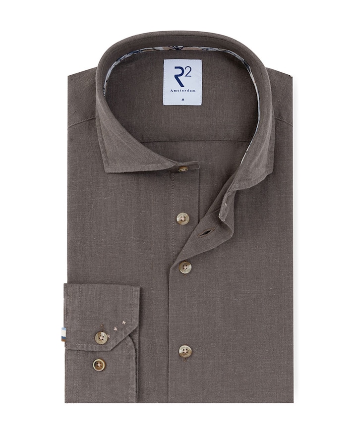 Heren overhemd lange mouw bruin