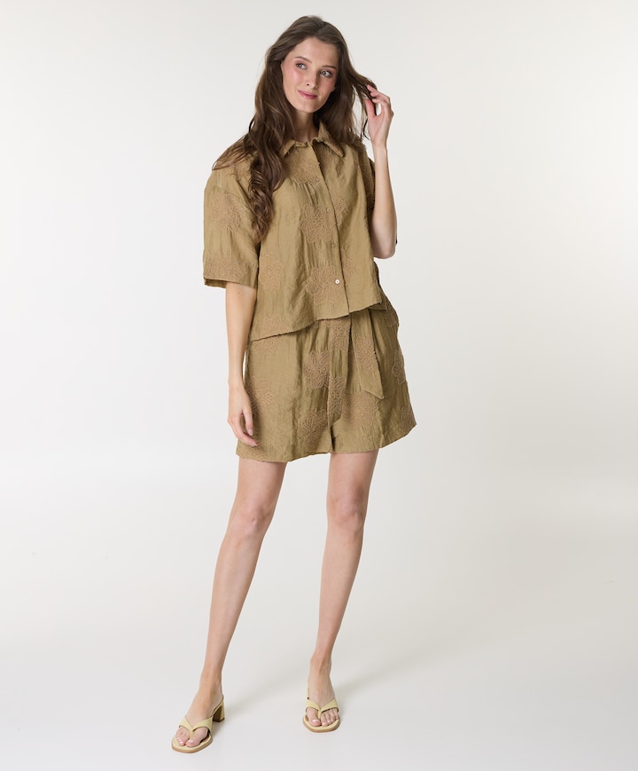 Embroidery dames korte broek beige