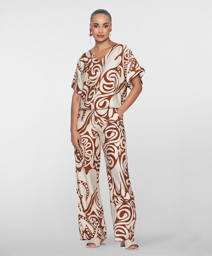 Bi-color dames broek bruin